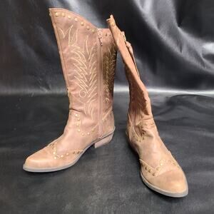 Coconuts brown studded zip up cowboy boots size 5.5